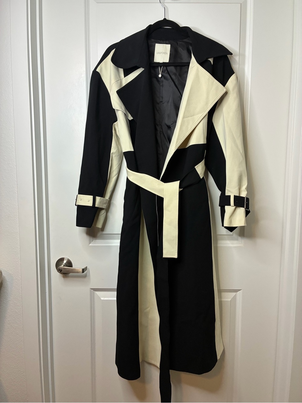 Colorblock Black and Ivory Trench Coat by